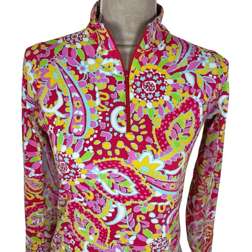 IBKUL 1/4 ZIP Golf Top Women's Size XS Red Floral Long Sleeve Breathable UPF 50+